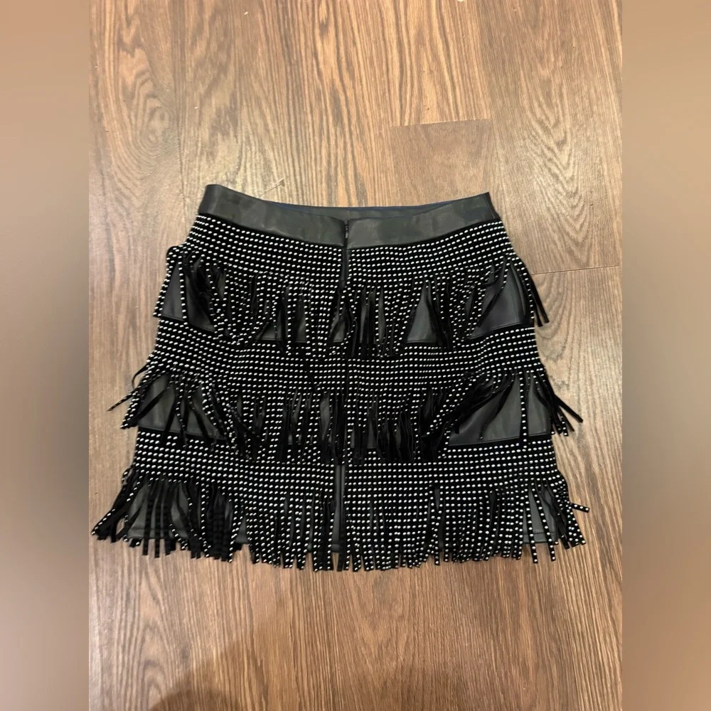 Sincerely Jules Black Fringe Mini Skirt with Silver Studs - Picture 5 of 7